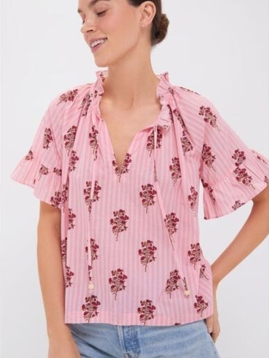 Tuckernuck Tops - Tuckernuck Beach Blush Striped Bouquet Blouse